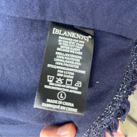 Blank NYC zippered motorcycle tweed blue jacket, silver hardware - Picture 6 of 12